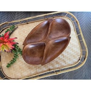 Retro Monkey Paw Wooden Divided Oval Bowl / Tray